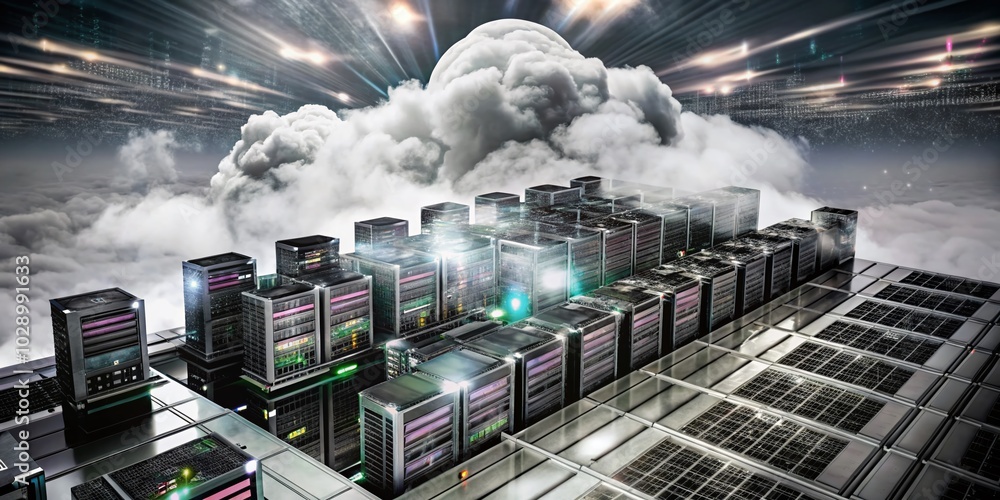 Aufkleber isometric double exposure of cloud computing concept on white background for digital solutions