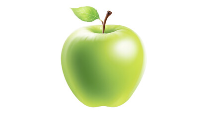 Detailed 3D Green Apple Render with Stem on Clear Background