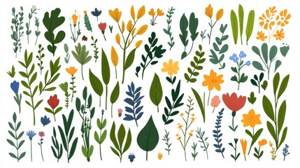 A collection of flowers and plants in various colors and sizes. Concept of natural beauty and diversity