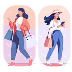 Woman  holding shopping bags and mobile phone