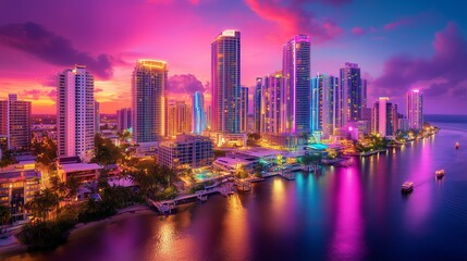 Fototapeta premium city skyline at night,generated ai