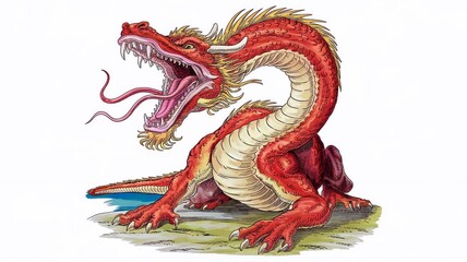 Obraz premium Coloring book of dragon for children and adults. Illustration isolated on white background