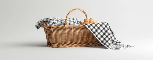 Picnic basket on white background, 4K hyperrealistic photo