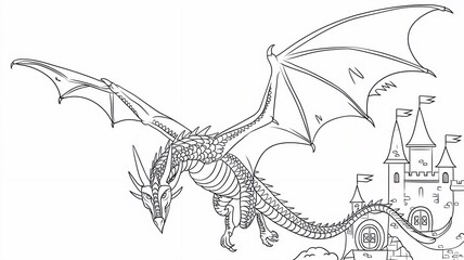 Coloring book of dragon for children and adults. Illustration isolated on white background