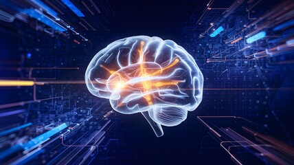 Obraz premium Futuristic Digital Brain A 3D Render of Cerebral Neural Network and Cognitive Processing