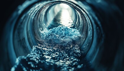 Inside View of Water Flowing Through a Tube