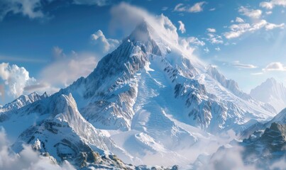 Obraz premium Snow-covered mountain peak, 4K hyperrealistic photo