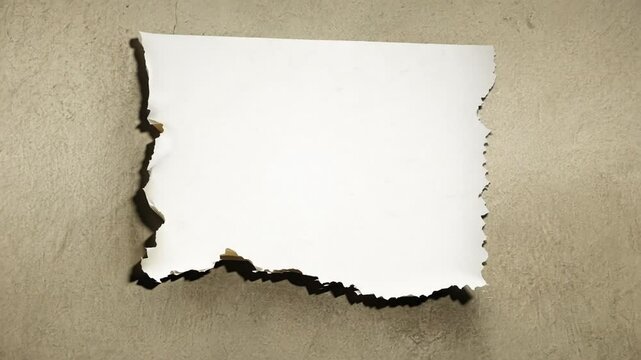 Turned blank page with uneven textured edges. set of torn white paper sheets, zoom in. 4K quality, for opening or closing videos
