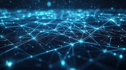 Obraz premium Network data background with glowing blue connections, symbolizing digital connectivity and futuristic technology. Perfect for concepts of data networks, cloud computing, and artificial intelligence.