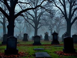 Haunting Halloween Night Mansion, Glowing Jack-o'-Lanterns, and Ghostly Figures