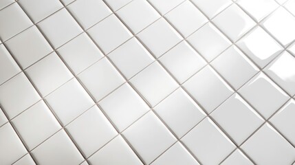 Close-up shot of a white tiled surface with subtle brown grout lines and a soft, light reflection.