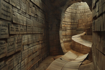 Cyber maze, portrayed with elements of surrealism, wandering, through dreamlike passages, surreal, mysterious