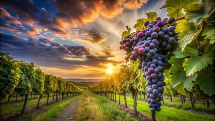 Long Exposure Capture of Dornfelder Rebstock in a Serene Vineyard Landscape