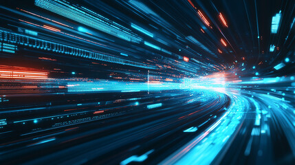 Obraz premium Futuristic blue digital background with light trails