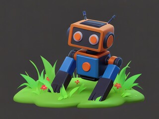 Fototapeta premium Cute Robot in the Grass