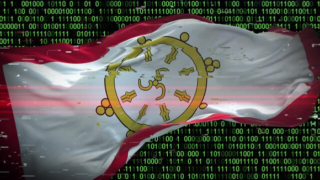 Binary code on flag of Sikkim. Program source code or Hacker concept on Sikkimese flag. Sikkim digital technology security, hacking or programming