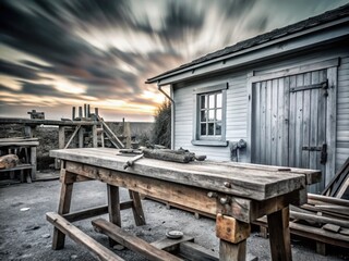 Long Exposure of an Old Wooden Carpenter's Work Horse in Construction Settings