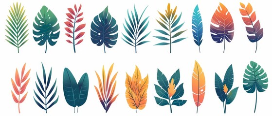 Colorful Tropical Leaves Collection for Design Use