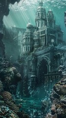 Legendary undersea palace shrouded in mystery, 4K hyperrealistic photo