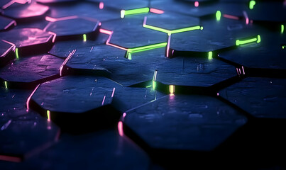 Fototapeta premium Glowing Hexagonal Shapes on Abstract Background