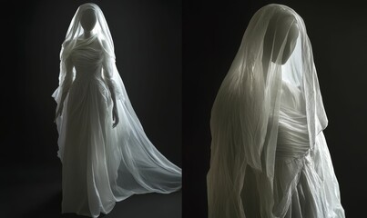 White fabric draped over mannequins.