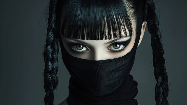 Girl with twin tails and a black mask, close-up