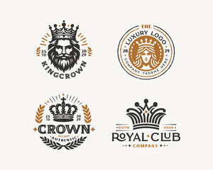 Fototapeta premium Set vintage bundle luxury crown king and queen elegant logo design for business company