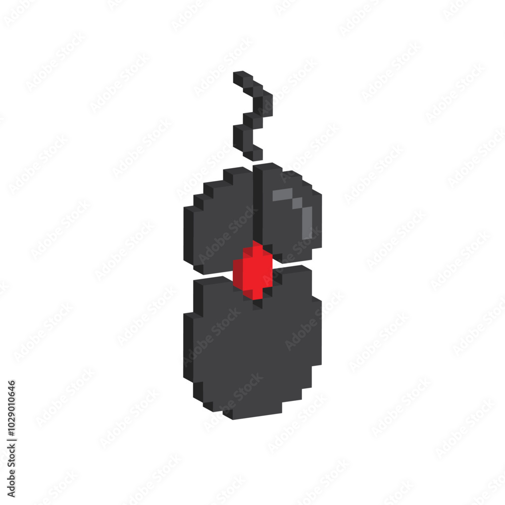 Poster isometric 3d computer mouse icon 8 bit, pixel art icon for game logo.