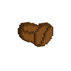 Isometric 3d  pixel coffee beans icon. Vector pixel art coffee beans 8 bit for game company logo template