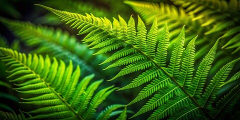 Low Light Photography of Tropical Green Fern Leaf Texture for Nature Background