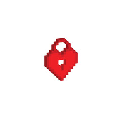 Obraz premium Isometric 3d pixel heart lock icon vector pixel art for 8 bit game