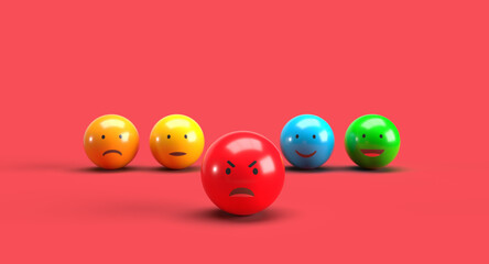 Emotion Faces on Red Background with Anger Highlighted