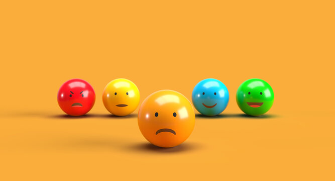 Emotion Faces on Orange Background with Sadness Highlighted