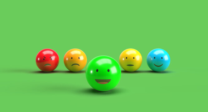 Emotion Faces on Green Background with Joy Highlighted