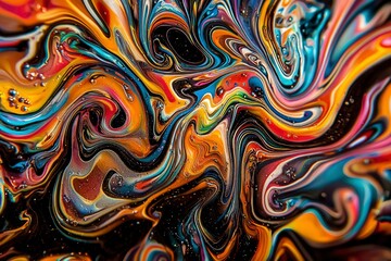Abstract Swirling Liquid with Multicolored Hues and Glittering Particles