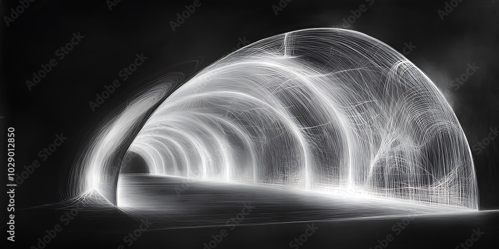 Poster Abstract tunnel of light with glowing lines.