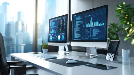 Naklejka premium A modern workstation showcasing the latest computer technology.