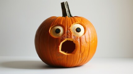 A Carved Pumpkin with Wide Eyes and an Open Mouth