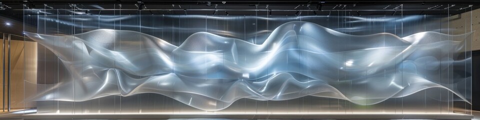 Abstract glass sculpture with fluid wave design in in perfect laminar motion