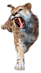 3D Rendering Saber Toothed Tiger on White