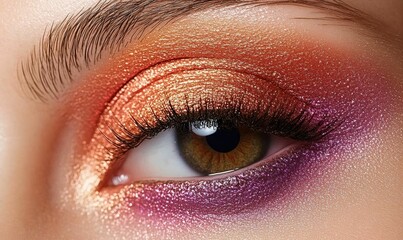 Close-up of a woman's eye with glittery eyeshadow.
