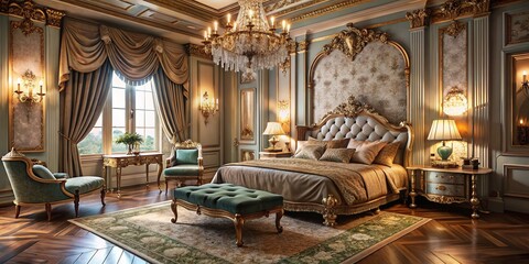 Obraz premium Luxurious European Bedroom Macro Photography: Elegance and Detail in Design