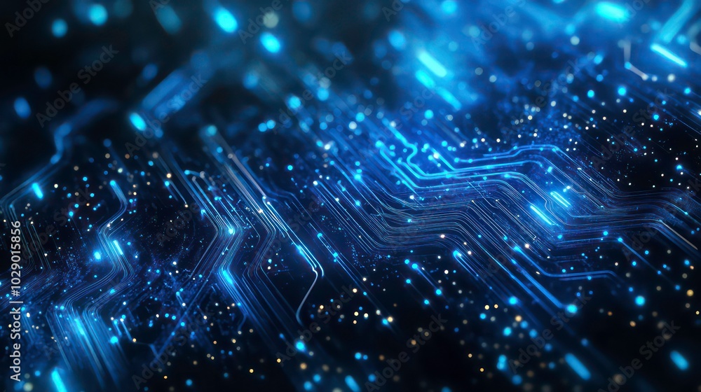Aufkleber abstract digital background with glowing blue lines and dots, representing a complex network or circ