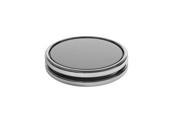 Minimalist round metal button with smooth surface, ideal for design projects, presentations, or product mockups.