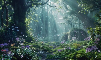 Mystical glade where magic intertwines with nature, 4K hyperrealistic photo