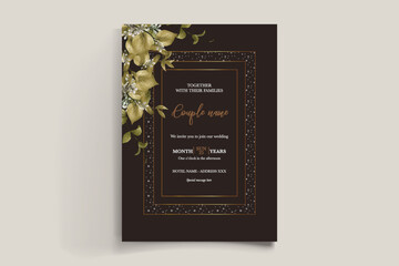 WEDDING INVITATION FRAME WITH FLOWER DECORATIONS WITH FRESH LEAVES