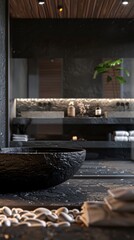 Luxurious bathroom with a soaking tub and spa amenities, 4K hyperrealistic photo