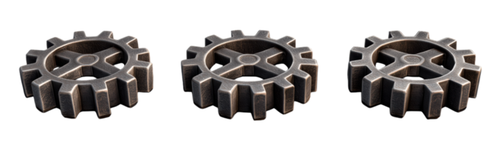 3d metallic cogwheels   machine gear set isolated transparent background