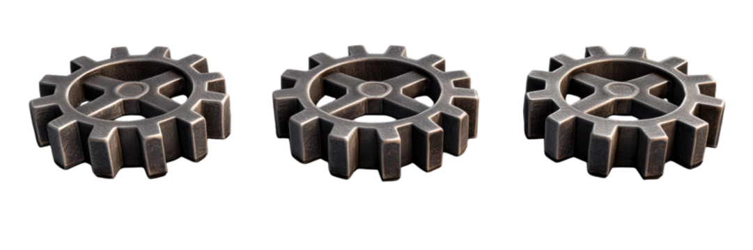 3d metallic cogwheels   machine gear set isolated transparent background