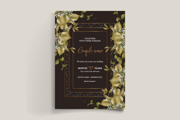 WEDDING INVITATION FRAME WITH FLOWER DECORATIONS WITH FRESH LEAVES